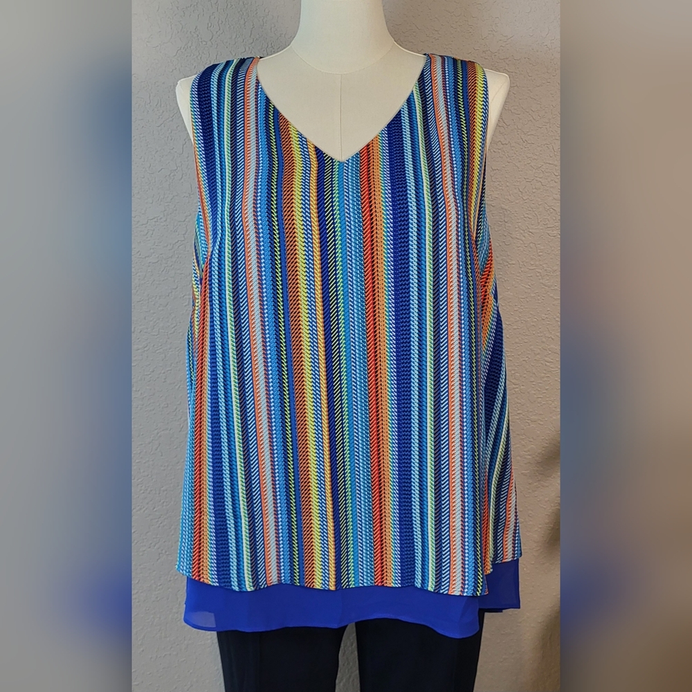 CATO Blue Multicolor Striped Sleeveless Blouse - Plus Size 18/20W or Size 2X